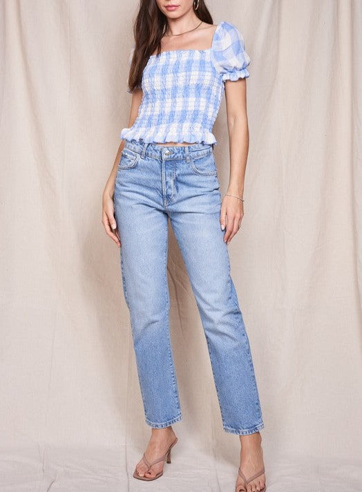 Smocked Bodice Ruffle Sleeve Top