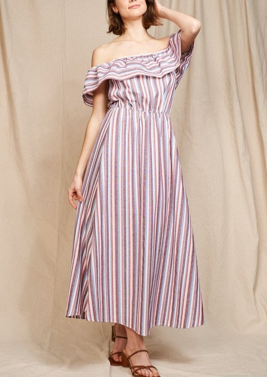Multi-stripe Midi Dress in Orange
