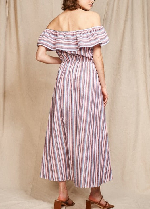Multi-stripe Midi Dress in Orange