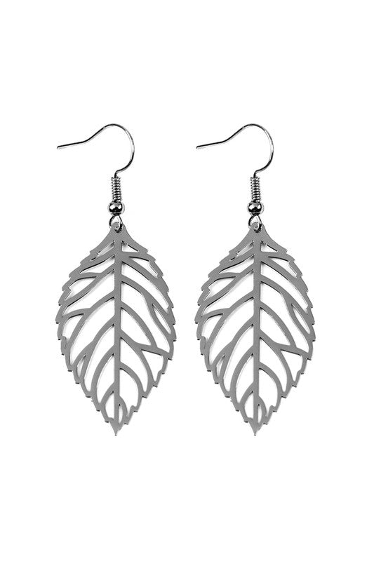 Hematite Leaf Hook Earrings