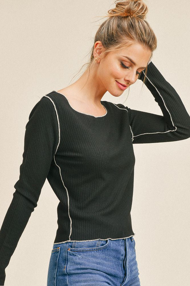 Black Long Sleeve Contrast White Stitching