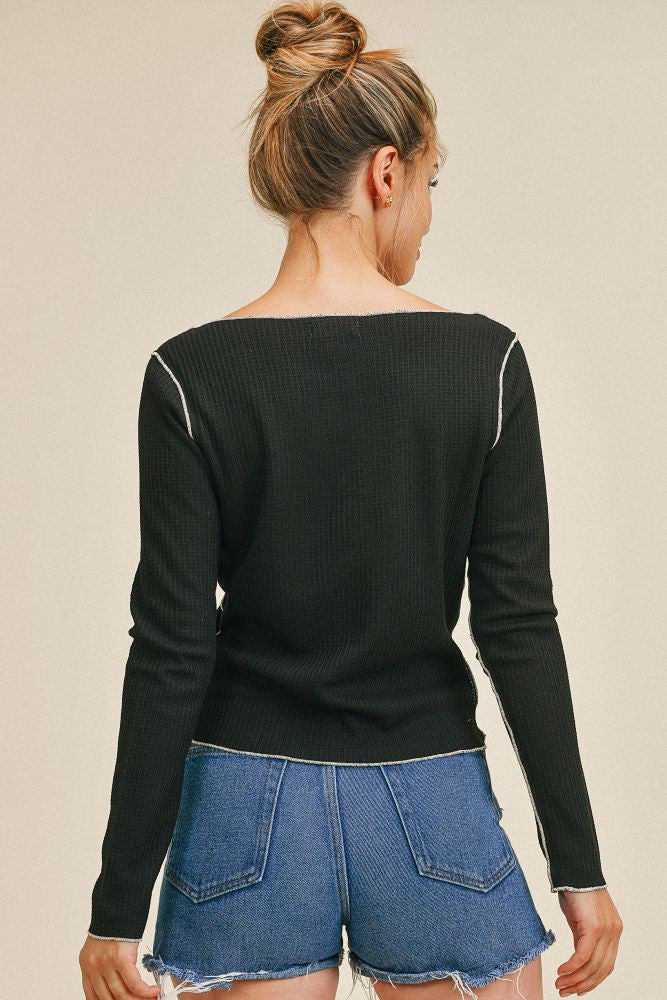 Black Long Sleeve Contrast White Stitching