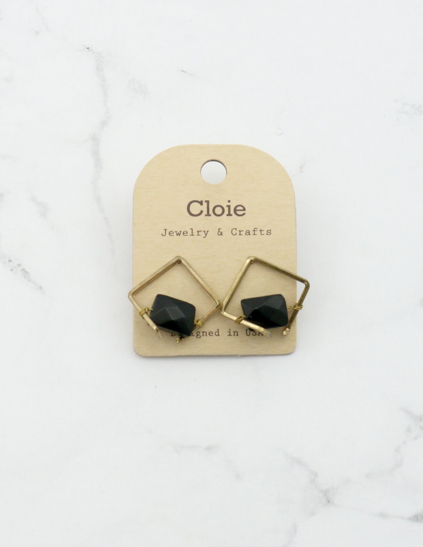 DiamondShapeBlackStoneEarrings
