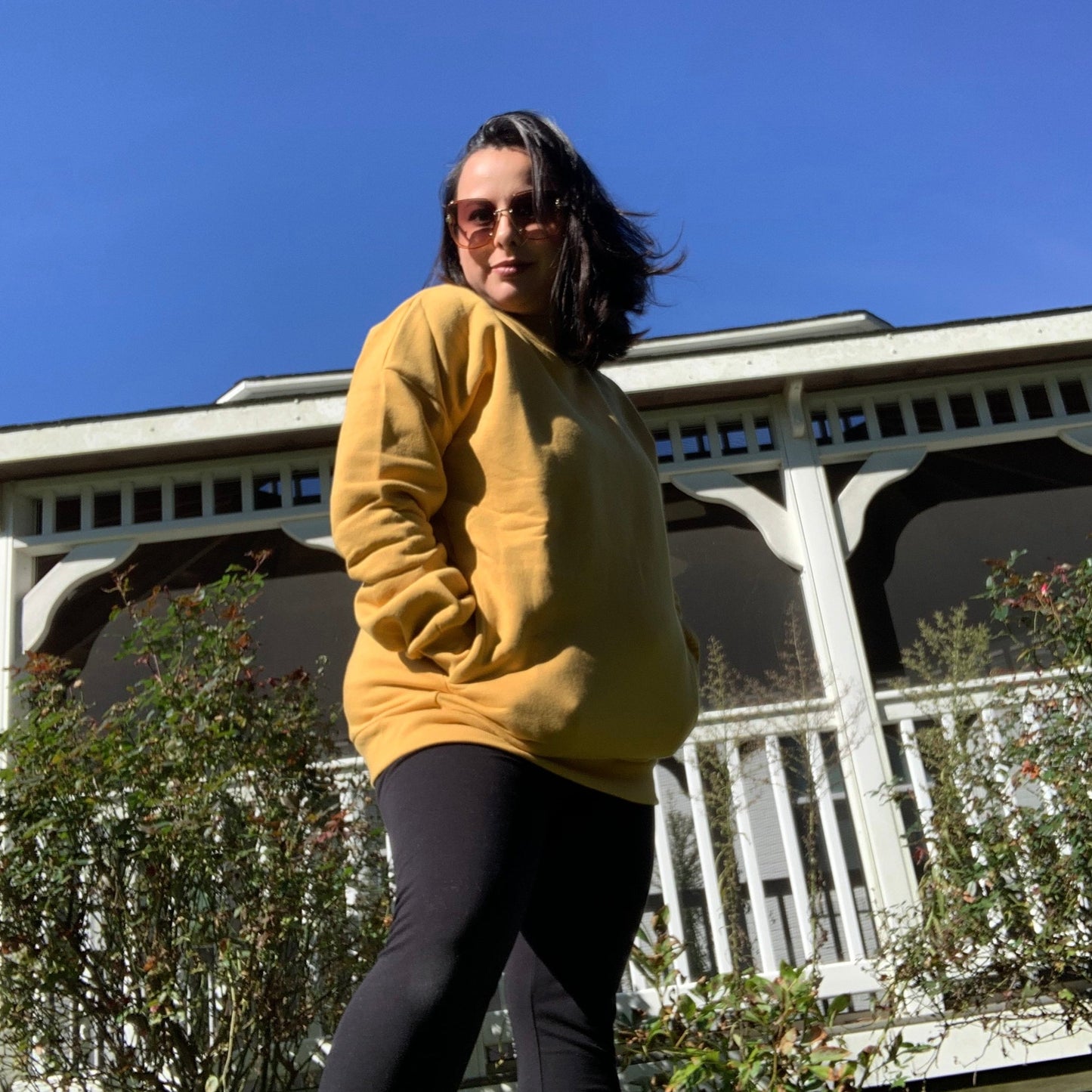 Mustard yellow sweater side pockets