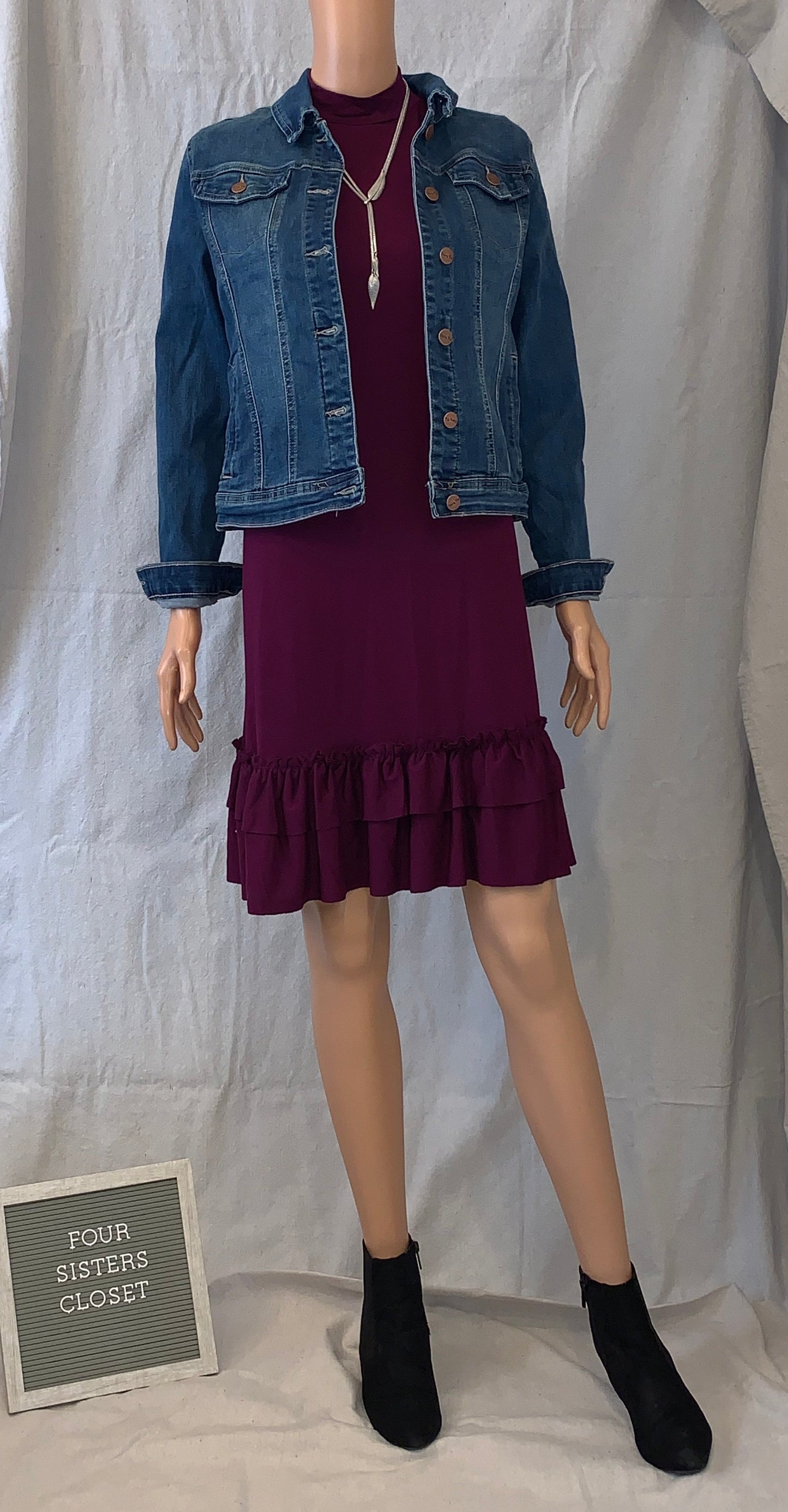 Plum ruffle hem knee length long sleeve