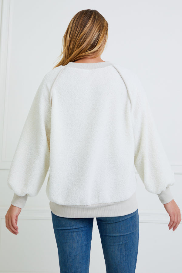 Ivory Fleece Long Sleeve Pullover