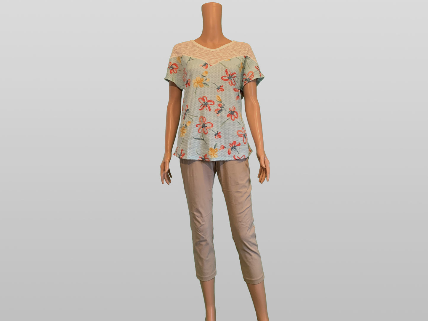 Mint Floral Waffle Style Top