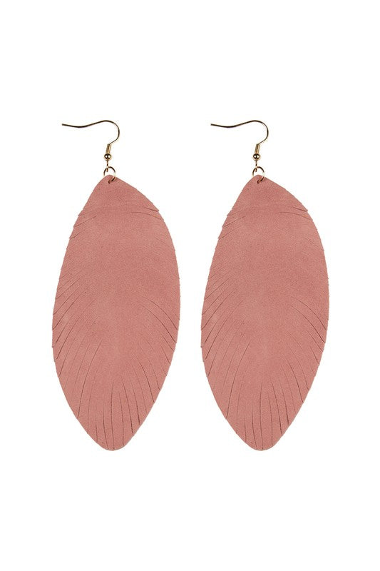 Dusty Pink Fringed Leather Hook Earrings