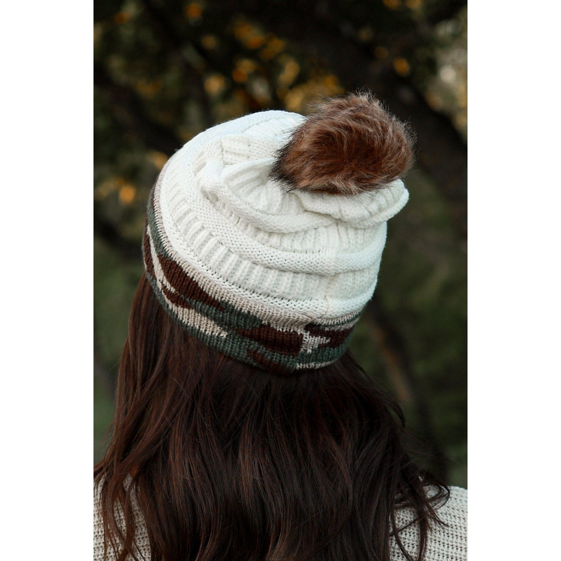 Cozy Pom Beanie White Camo