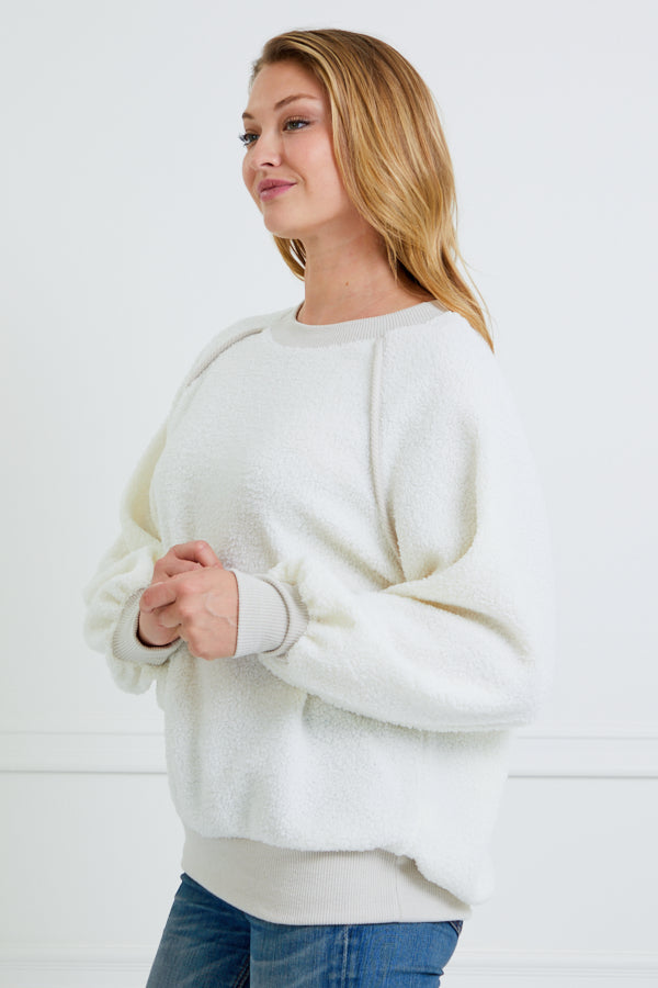 Ivory Fleece Long Sleeve Pullover
