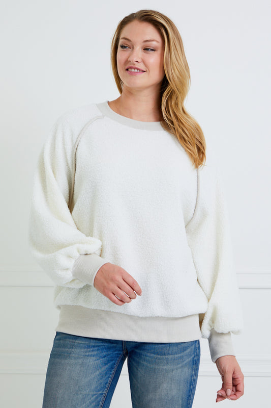 Ivory Fleece Long Sleeve Pullover