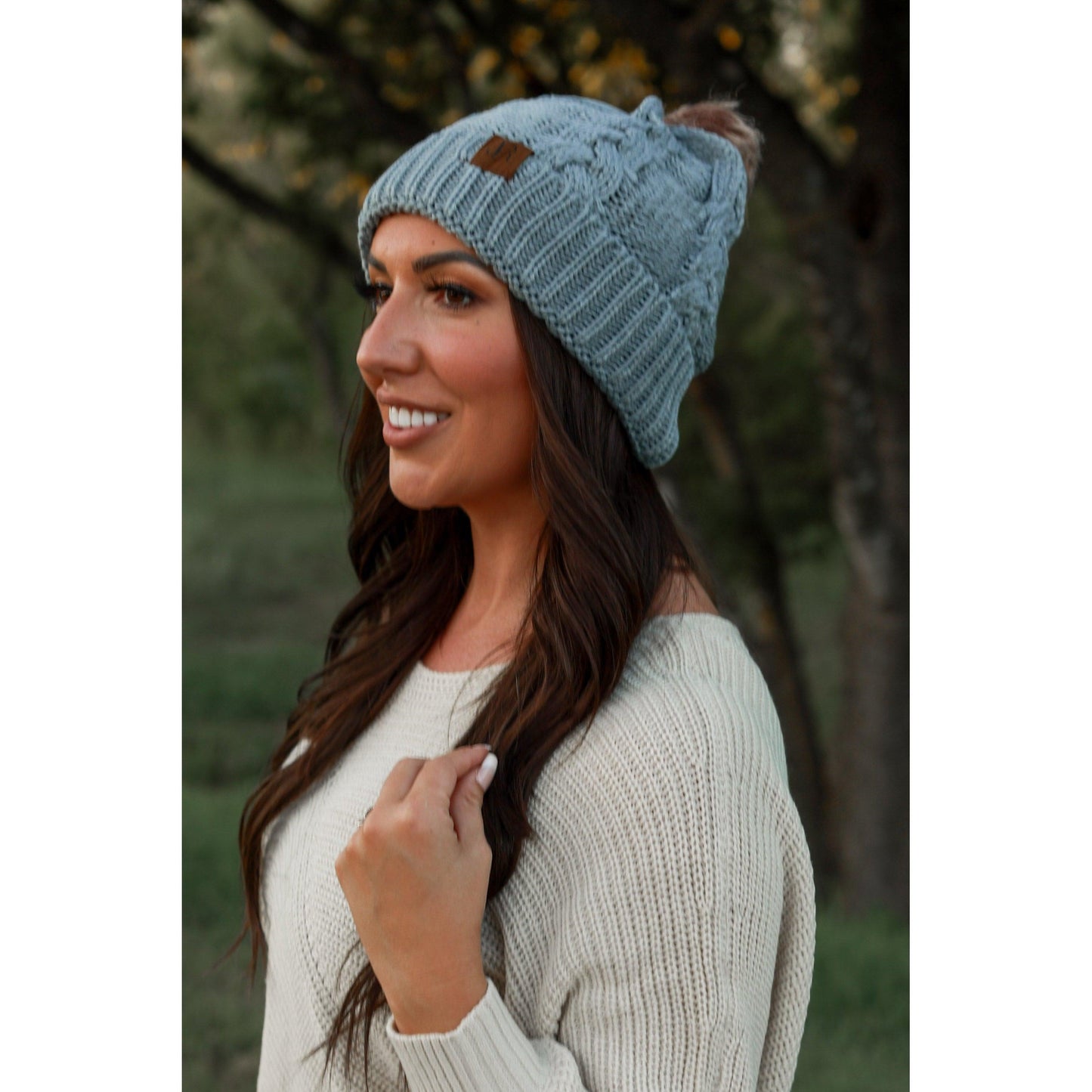 Cozy Pom Beanie Solid Gray